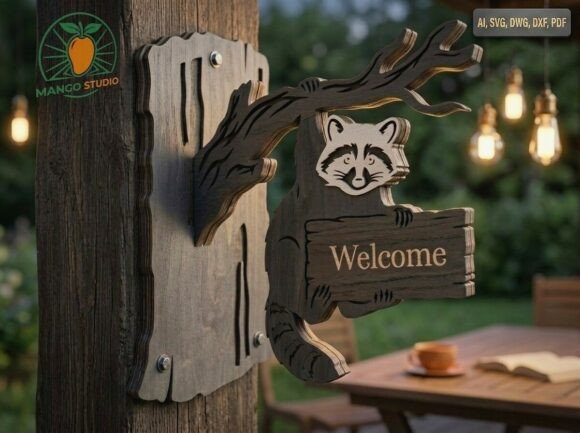 Download 3D Raccoon Welcome Sign | Layered 3mm - Welcome sign Collection